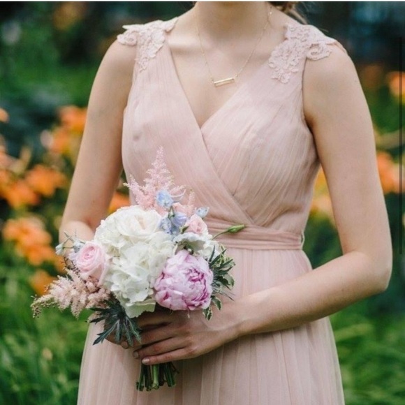 NWT WATTERS & WATTERS Anthropologie Pale Pink Pleated Bridesmaid Dress - Picture 1 of 14